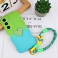 thumbnail image 6 of for Samsung Galaxy S24 Gradient Wavy Case with Wrist Strap Lanyard Cute Love Heart Curly Wave Frame Design Solid Color Soft Silicone Shockproof Cover for Girls Women, Green/Blue, 6 of 12