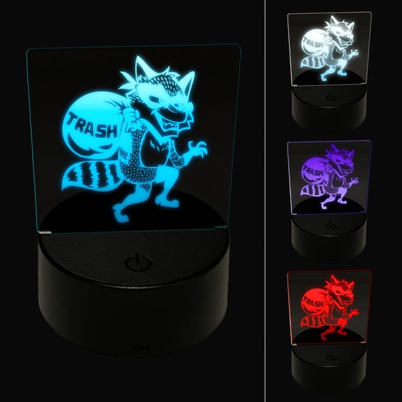 Raccoon Trash Bandit Thief LED Night Light Sign 3D Illusion Desk Nightstand Lamp