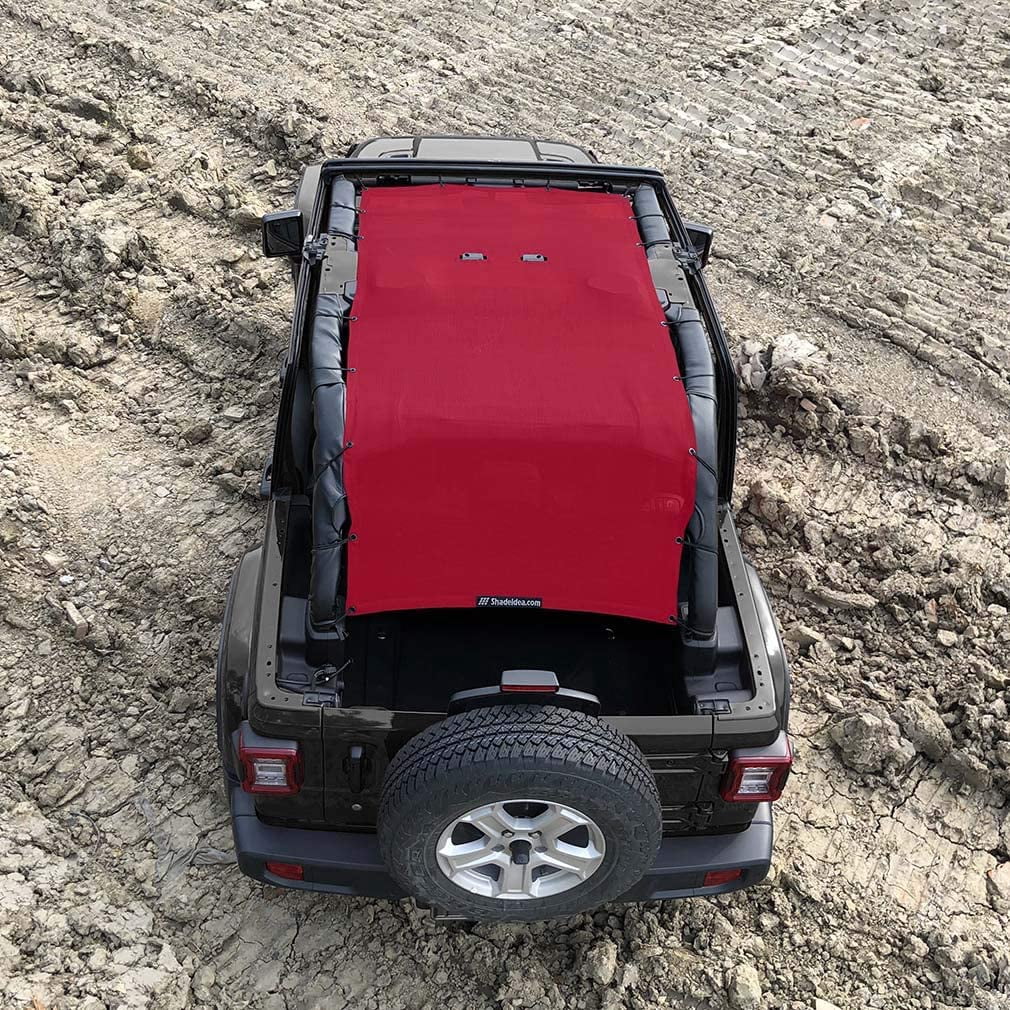 Shadeidea Jeep Wrangler Sunshade JL Unlimited 4 Door JLU Sun Shade (2018-Current) Top Front+Rear+Trunk-Cherry Red Mesh Screen Cover UV Blocker with Grab Bag Storage Pouch-10 Years Warranty