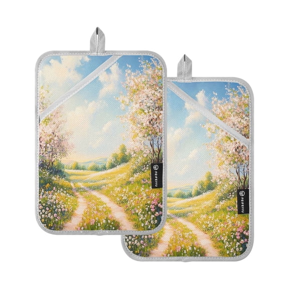 Two Pieces Of Square Heat Insulation Pad Oven Mitts 7x9.8 Inch Oven Microwave Kitchen Cooking Baking Beauty Path