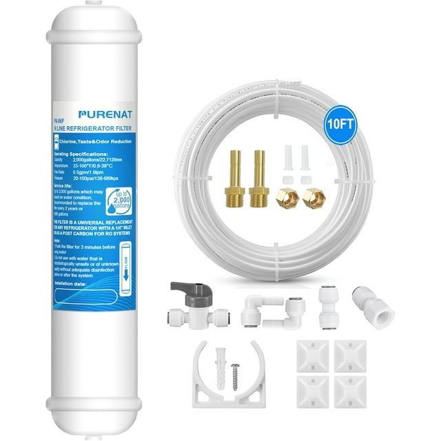 REJODA-Inline Water Filter for Refrigerator and Ice Maker(1 Pack),1/4" Push Connect Post Carbon Filter Replacement for Reverse Osmosis Water System,Include 1/4" Water Line and Quick Connect Fittings