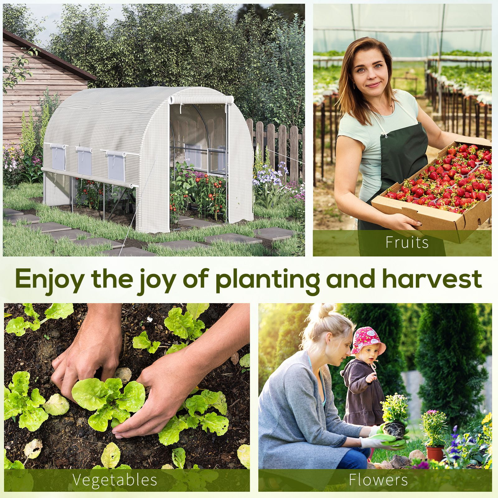 Outsunny 10' x 7' x 7' Walk In Tunnel Greenhouse, Outdoor Green House with Anti-Tear PE Cover