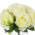 thumbnail image 2 of Enova Home Artificial Flowers Cream Silk Roses Fake Flower Arrangement in Rectangle Glass Vase with Faux Water for Home Office Wedding Decoration, 2 of 3