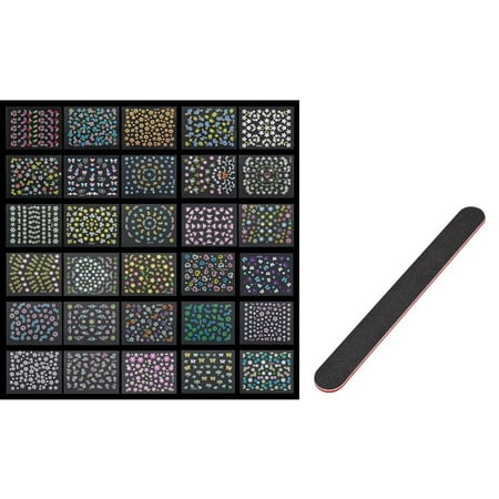 - Zodaca 30 Sheets 3D Floral Pattern Nail Art Stickers DIY Decals + Nail Art Tools Files Buffing Crescent Grit Sandpaper Manicure (2-in-1 Accessory Bundle)