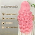 thumbnail image 2 of Pelucas largas de color rosa con flequillo, pelucas de color rosa claro para mujer, peluca ondulada, pelucas de fibra sintética resistentes al calor para Halloween Cosplay, 2 of 5