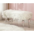 thumbnail image 1 of Guyou Modern Faux Fur Entryway Bench Upholstered Ottoman Bench with Clear Acrylic Legs Furry End of Bed Accent Bench Stool for Living Room Bedroom, White, 1 of 12