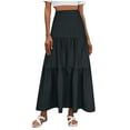 thumbnail image 5 of Dianli A Line Midi Skirt Elastic Waist Ruffled Ankle Length Wave Wrinkle Pleated Design Loose Fit Breathable Pull On Casual Everyday Travel Work To Weekend Maxi Skirt, 5 of 8