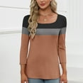 thumbnail image 2 of Hxshgdsn Plus Size Color Block Shirts for Women Long Sleeve Casual Trendy Pullover Tees（Brown/S）, 2 of 8