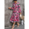 thumbnail image 5 of Leaf Print Button Shirt Collared Dress for Women Below Knee Length Fuchsia X-Large, 5 of 5
