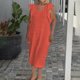 thumbnail image 5 of Vestido de Verano para las Mujeres sin Mangas Cuello en V con Mangas Voladoras, Color Sólido Y Vestido Sexy Fluido para las Mujeres, 5 of 6