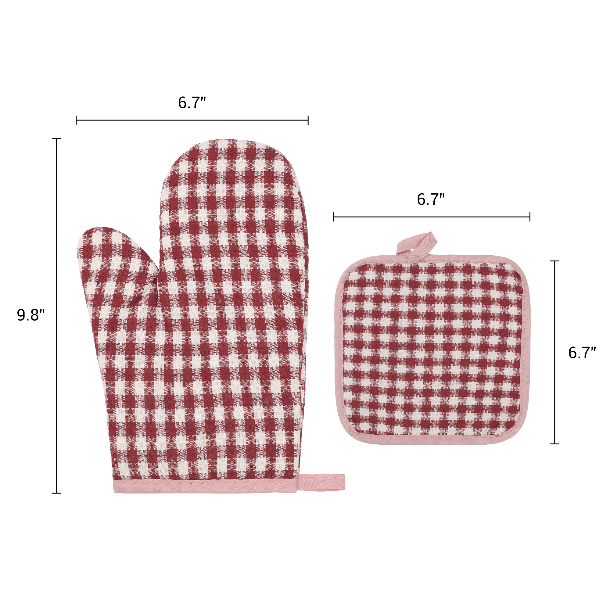 Unique Bargains Pot Holders Set Heat Resistant Oven Mitts Red 9.8x6.7inch