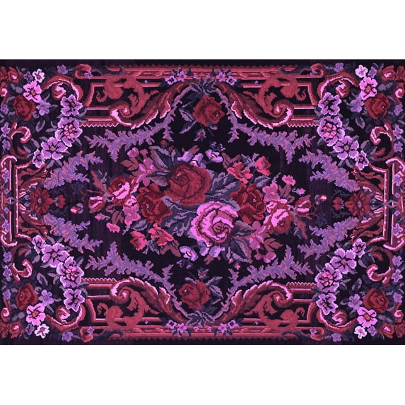 Ahgly Company Indoor Rectangle Medallion Purple French Area Rugs, 8' x 12'