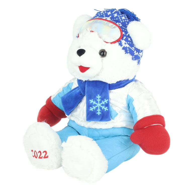 Holiday Time 15 inch Snowflake Teddy Bear 2022, Snowflake Blue Ski Wear Boy  