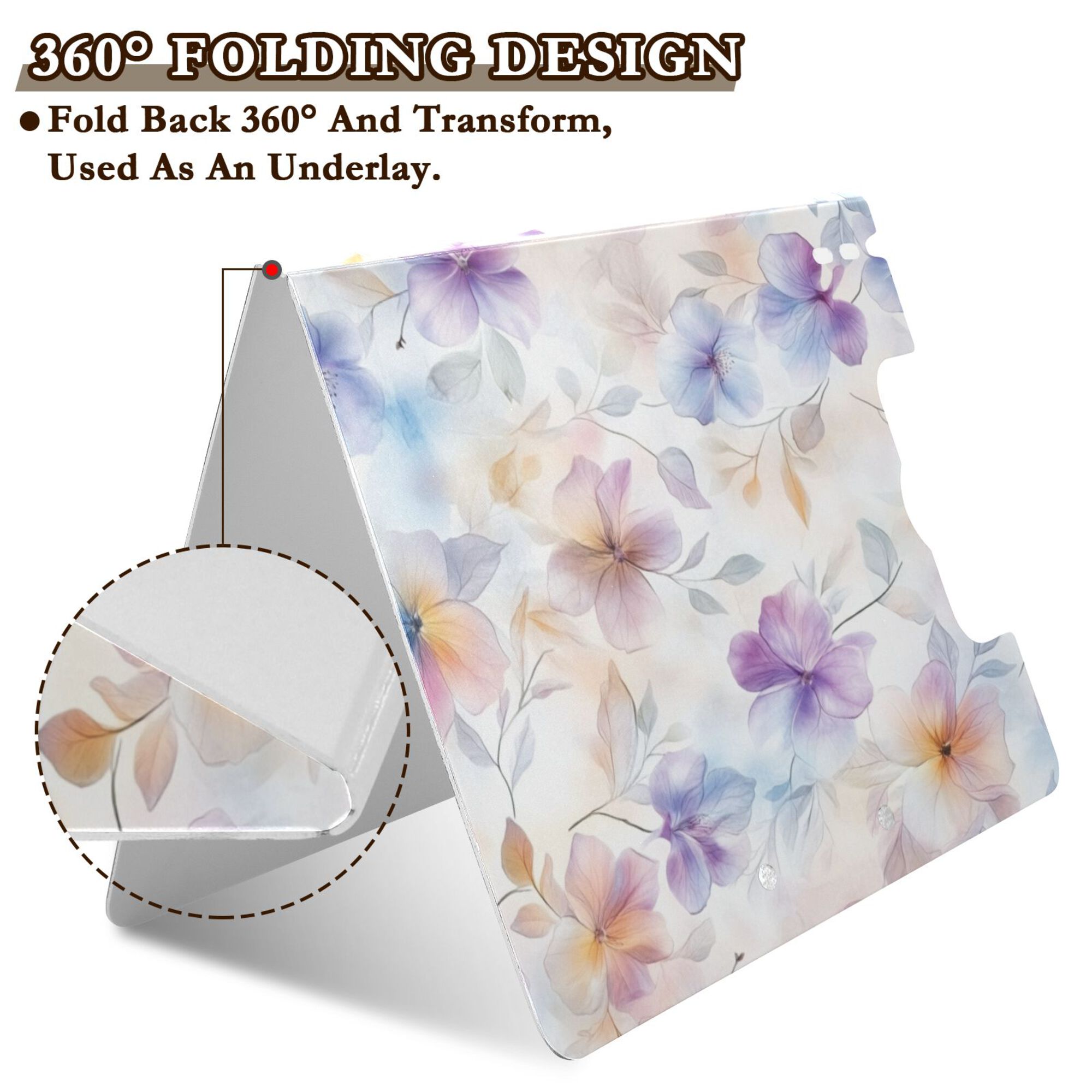 FORMRS A4 Clipboard Folder with Pen Holder Horizontal Foldable School Office Binder, Purple Flower Pattern