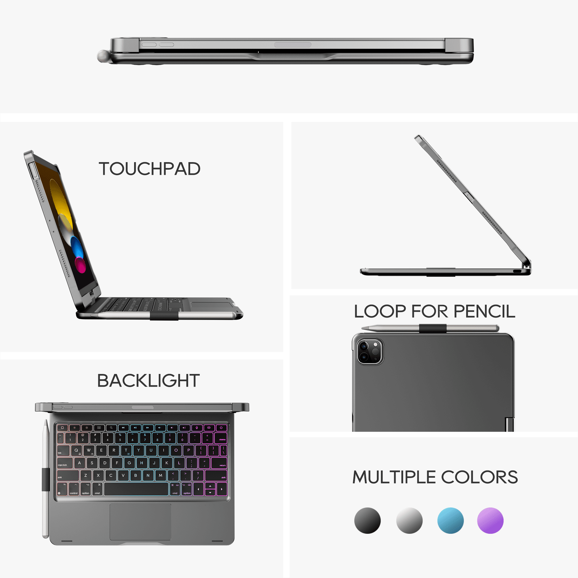 edaiser Swivel Keyboard Case Compatible with Apple iPad 11th Gen 2025 (A16)& iPad 10th Generation (10.9-inch); Rotatable Cover and Pencil Holder, Multi-Touch Trackpad, RGB Backlit, Gray