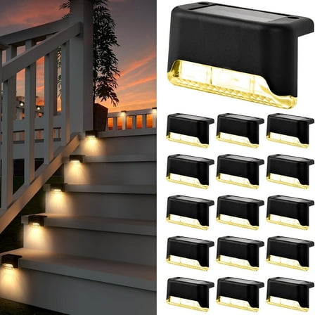 JIAYUNA Solar Deck Lights Outdoor 16 Pack, Solar Step Lights Waterproof Led Solar lights for Outdoor Stairs, Step , Fence, Yard, Patio, and Pathway(Warm White)