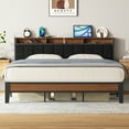 thumbnail image 3 of Lusimo California King Bed Frame with Headboard and Charging Station, Modern Fabric Upholstered Metal Platform Bed Frame with Headboard Storage Shelf No Box Spring Needed, Black, 3 of 10