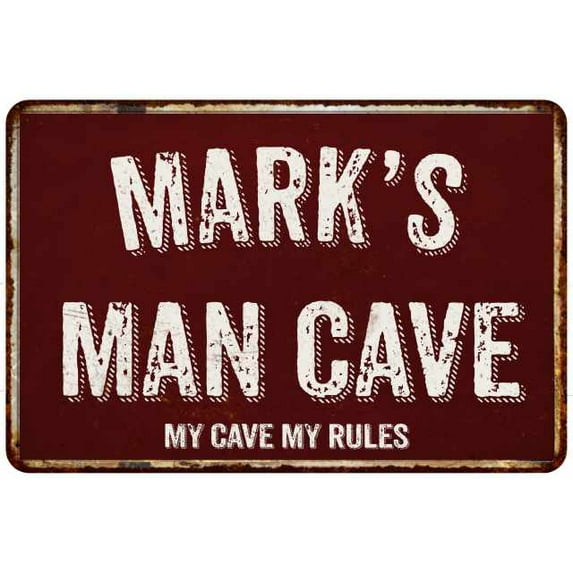 MARK'S Man Cave Red Grunge Sign Metal 8x12 Decor 208120003090