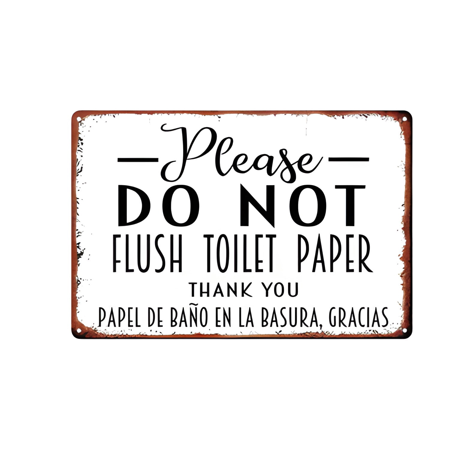 Vintage Bilingual Do Not Flush Toilet Paper Metal Sign English Spanish Bathroom Plaque Christmas Decor