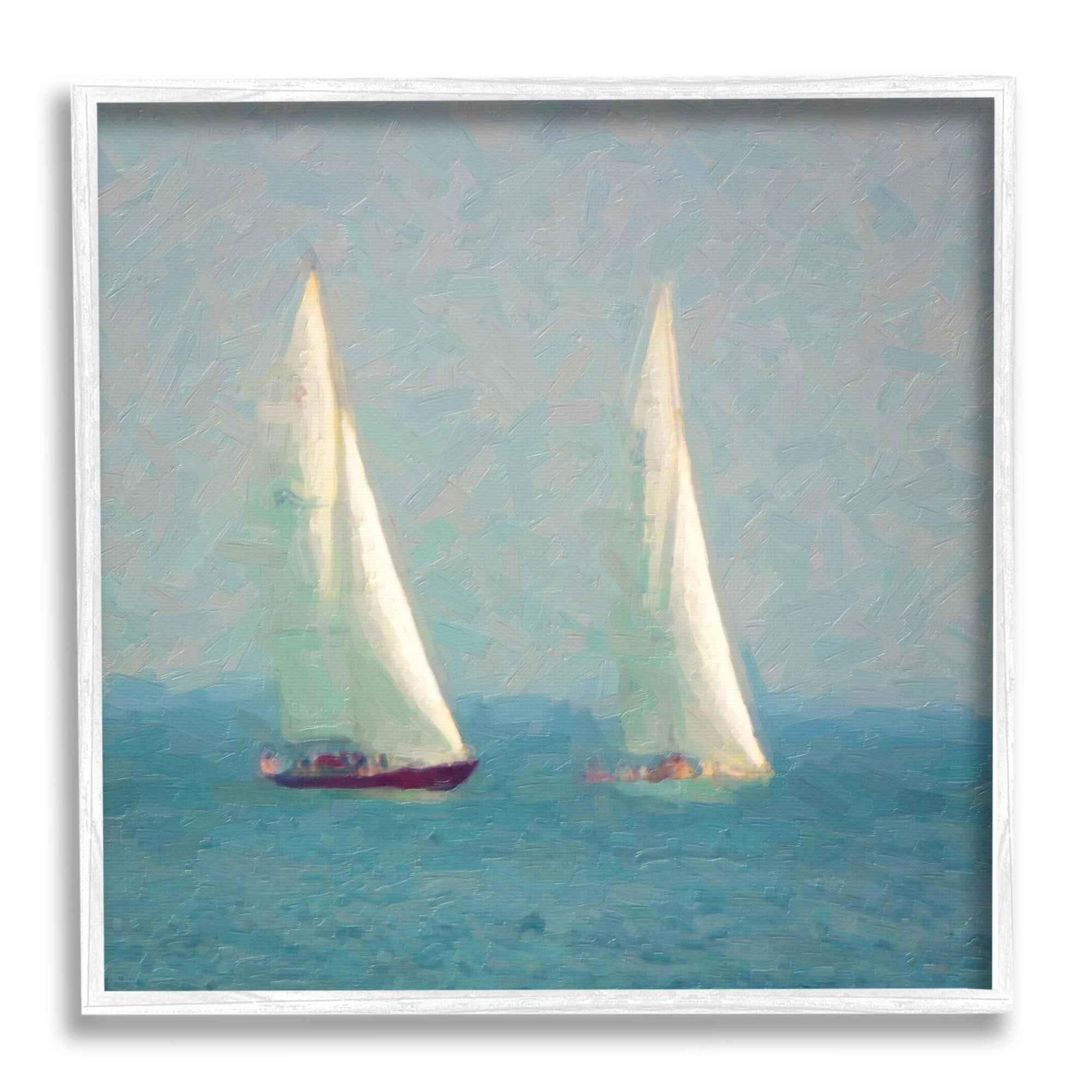 Stupell Industries Two Sailboats Floating Foggy Ocean Weather Painting Painting White Framed Art Print Wall Art, Design by Graffitee Studios