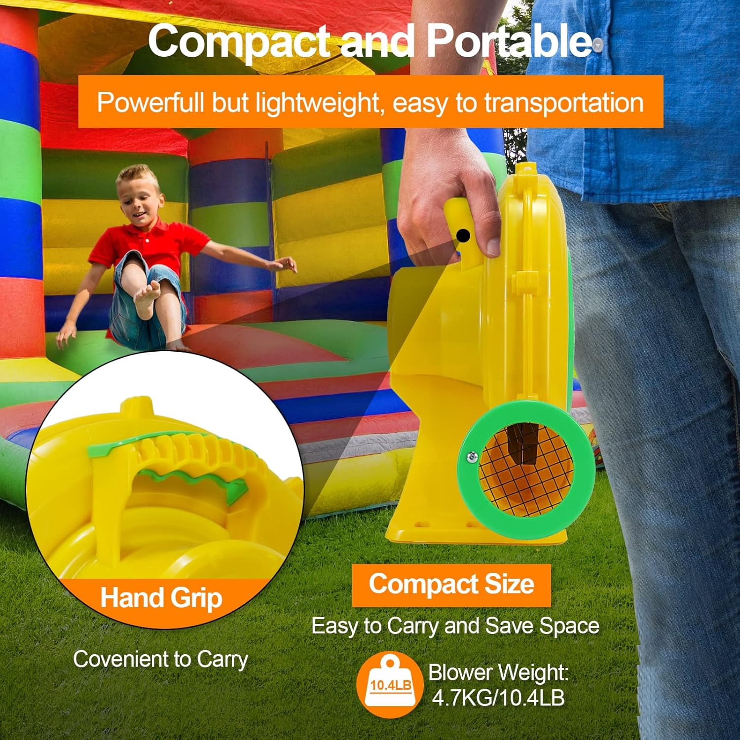 Veeboto Air Blower Pump Fan 550 Watts, Inflatable Bounce House Blower, Strong Wind Power, Good Heat Dissipation Performance, Suitable for Bouncy Castles, Water Slides, Arches, and Inflatable Toys