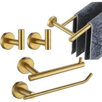 JQK Bathroom Hardware Set, 5-Piece Bath Accessories Set Brass Gold Wall Mount Includes 24 in Towel Bar, 9 in HT Bar, TP Holder, Towel Hook x 2 Brushed Gold, BAS105-BG