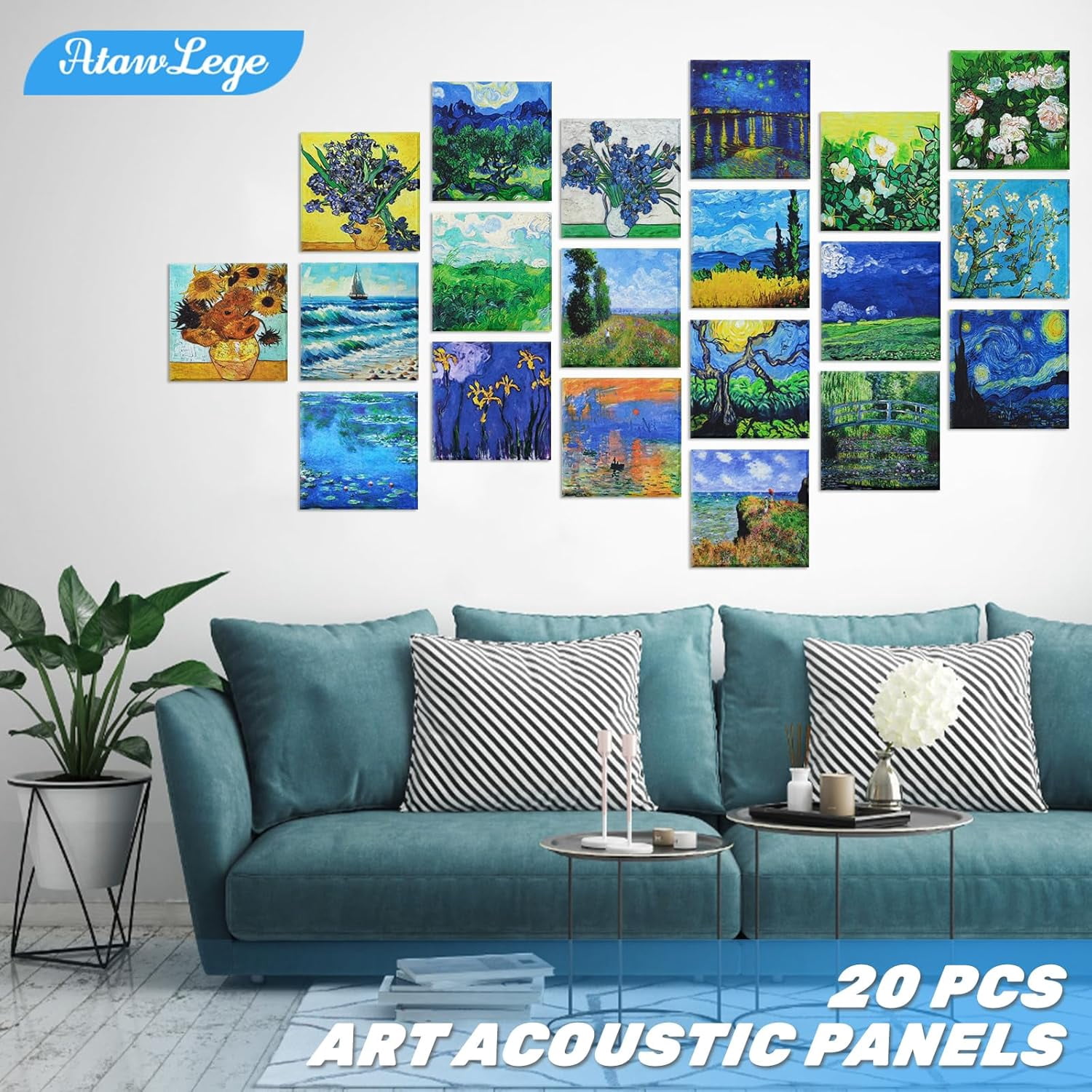 20 Pack Art Acoustic Panels,40 x 32 In Self-adhesive Soundproof Wall Panels, Decorative Sound Absorbing Panels, Acoustic Treatment for Studio Home Office