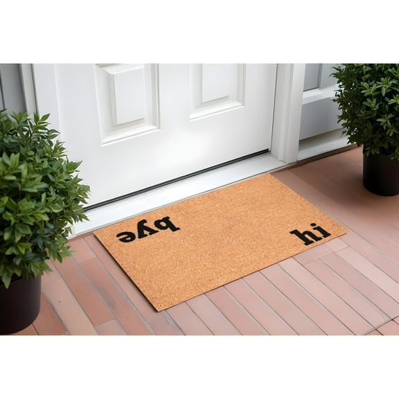HomeRoots 555264 17 x 29 in. Natural & Black Coir Hi Bye Outdoor Door Mat