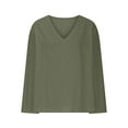 thumbnail image 5 of QQAMB Women Tops Cotton Linen Casual Solid Color V-Neck Long Sleeve T-Shirt Summer Loose Tee Tops Green M, 5 of 6