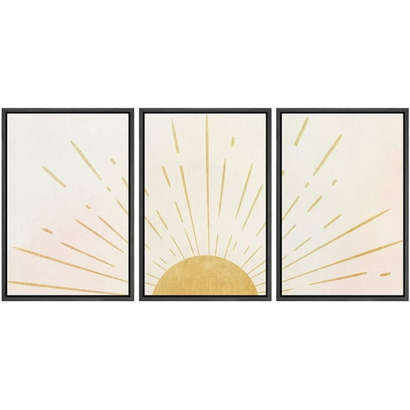 wall26 Framed Wall Art Print Set Shining Yellow Sun on The Horizon Geometric Nature Illustrations Modern Art Mid-Century Modern Colorful for Living Room, Bedroom, Office Natural - 16"x24"x3