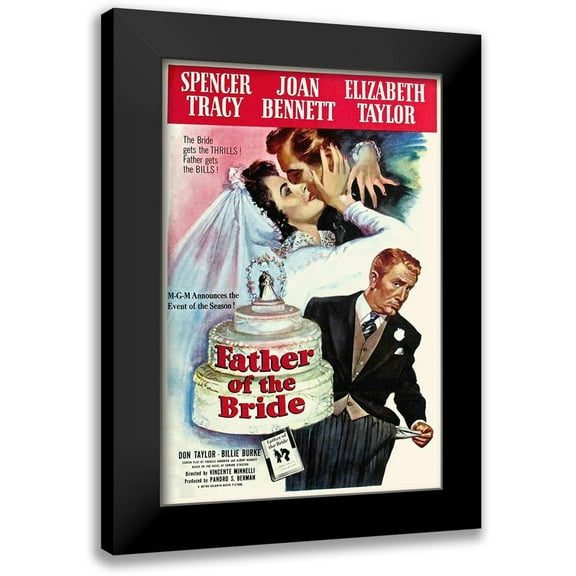 Hollywood Photo Archive 11x14 Black Modern Framed Museum Art Print Titled - Father of the Bride - Spencer Tracy - Elizabeth Taylor