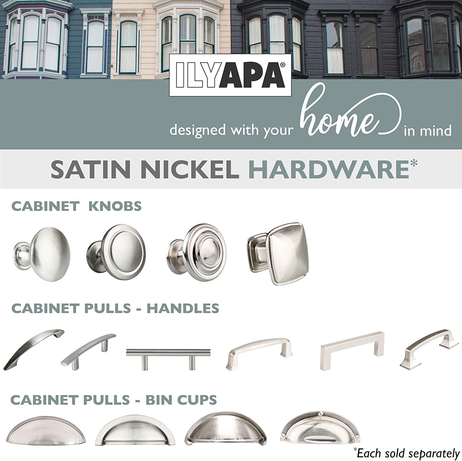 Satin Nickel Square Kitchen Cabinet Knobs - 10 Pack of Drawer Handles Hardware