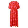 thumbnail image 6 of Autumn Wedding Guest Dress Plus Size Floral Maxi Dress Casual Long Dress With Round Neck Spring Summer Fall Dresses Women Red XXXXL, 6 of 7