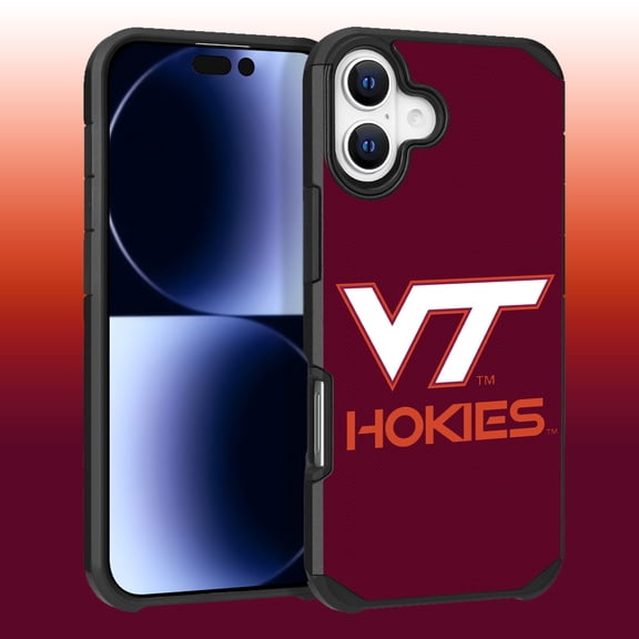 Apple iPhone 16 (6.1) - Licensed NCAA University of Virginia Tech Hokies Logo on Red Textured Dual Layer Case