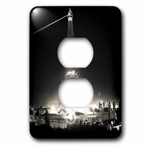 3dRose, Eiffel Tower Illuminated Paris Exposition 1900 Black and White, 2 plug outlet cover