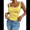 thumbnail image 1 of Camiseta Básica de Verano Sin Mangas con Cuello Cuadrado y Fruncido para Mujer. Amarillo M, 1 of 10