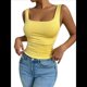 thumbnail image 1 of Camiseta Básica de Verano Sin Mangas con Cuello Cuadrado y Fruncido para Mujer. Amarillo L, 1 of 10