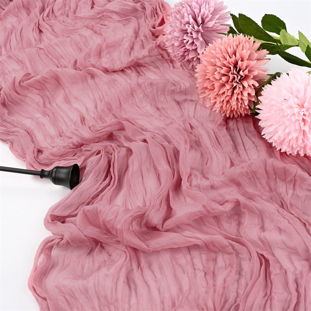 12 Pack Cheesecloth Table Runners - 35x120 Inch (10FT) Dusty Rose Gauze Fabric For Wedding, Boho Party