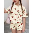 thumbnail image 4 of Grblisyd Girls Outfits Size 10-12 Cute Cherry Print Crew Neck Short Sleeve Tops and Elastic Waist Bike Shorts Set, 4 of 5