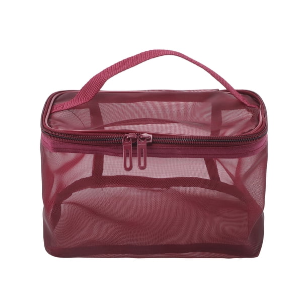 Bolsas Únicas 1 Pc Bolsa de Maquillaje de Gran Capacidad con Cierre para Vacaciones y Viajes de Negocios Tela de Malla roja