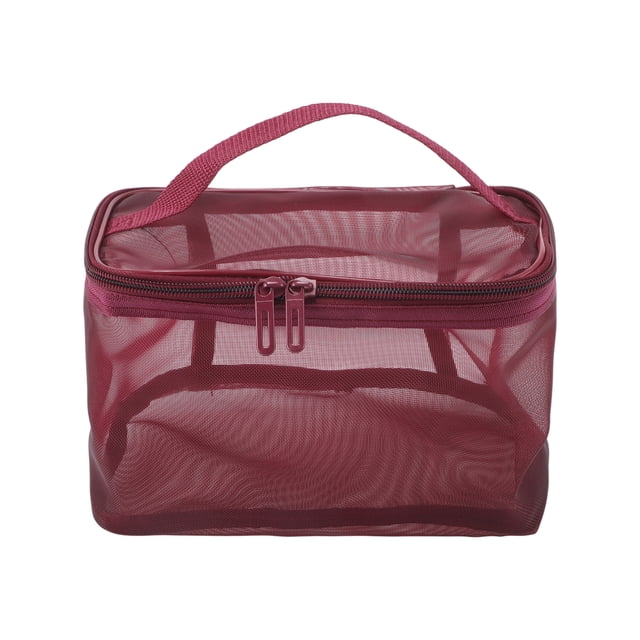 Bolsas Únicas 1 Pc Bolsa de Maquillaje de Gran Capacidad con Cierre para Vacaciones y Viajes de Negocios Tela de Malla roja