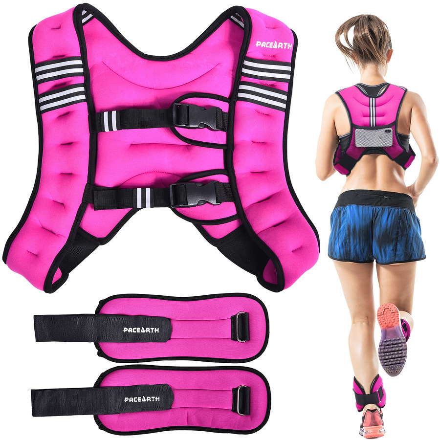16lbs Pink Weighted Vest with Ankle Wrist Weights Adjustable Weight Vest