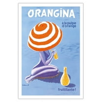 Orangina - Orange Sparkling Soda! - Vintage Advertising Poster by Bernard Villemot c.1964 - Fine Art Matte Paper Print (Unframed) 30x44in