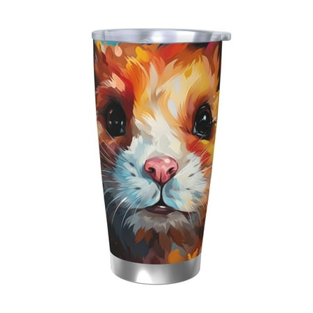 

Cauagu Oil Painting Colorful Hamster Pattern 20oz Tumbler Stainless Steel Vacuum Insulated Tumbler with Lid Insulated Coffee Mug Thermal Cup with Splash Proof Sliding Lid-Without Straw