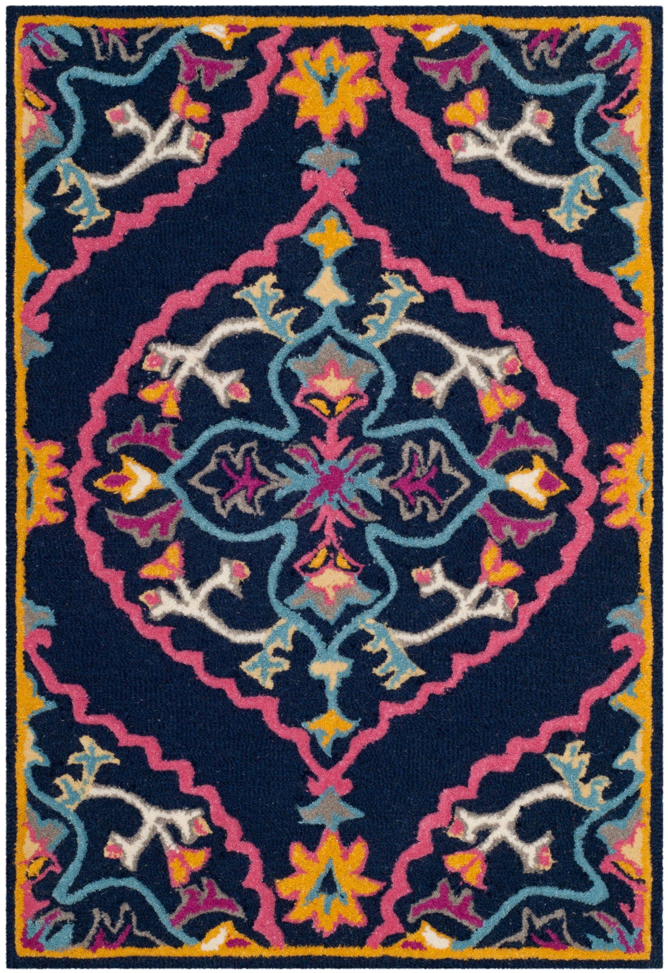 SAFAVIEH Bellagio Rio Floral Wool Area Rug, Navy Blue/Multi, 2' x 3'