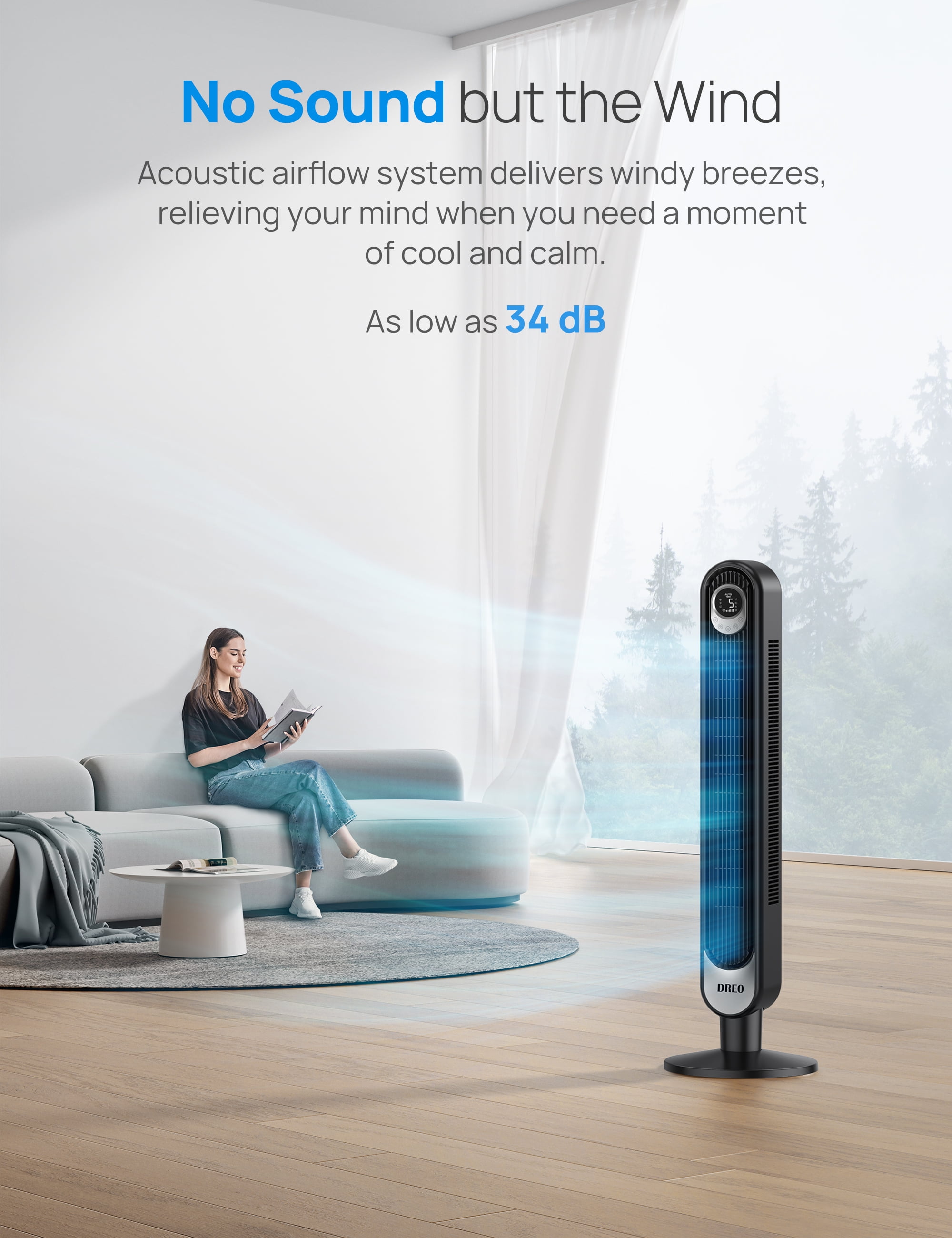 Ventilateur Colonne Dreo Pilot Max - Smart WiFi, Alexa, 12 Vitesses - Sans Pale, Silencieux 25dB