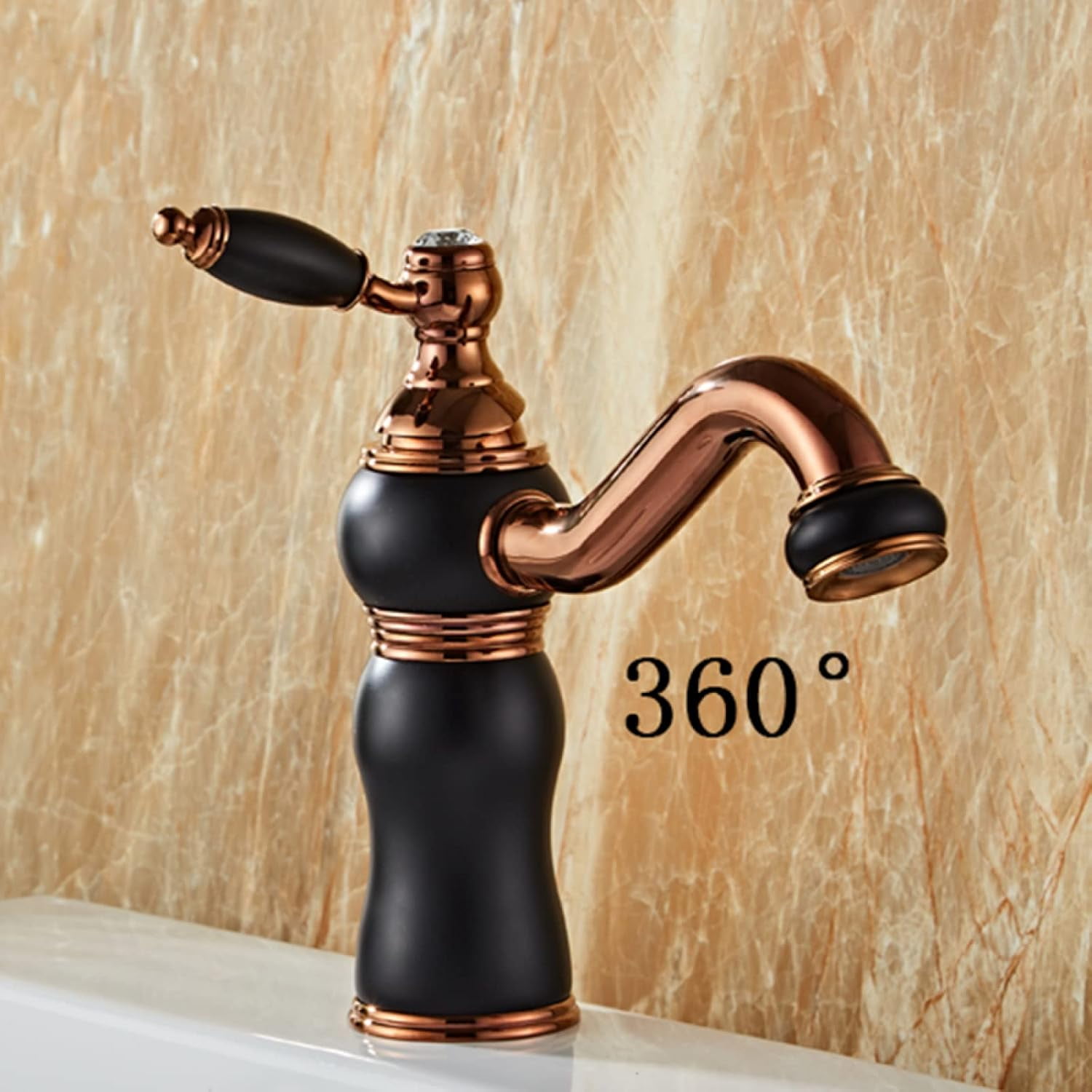 Antique Brass Bathroom Sink Faucet, 360° Swivel Bathroom Sink Faucet, Cold Hot Mixer Vintage Vanity Tap, Single Handle Bathroom Faucet, Chrome