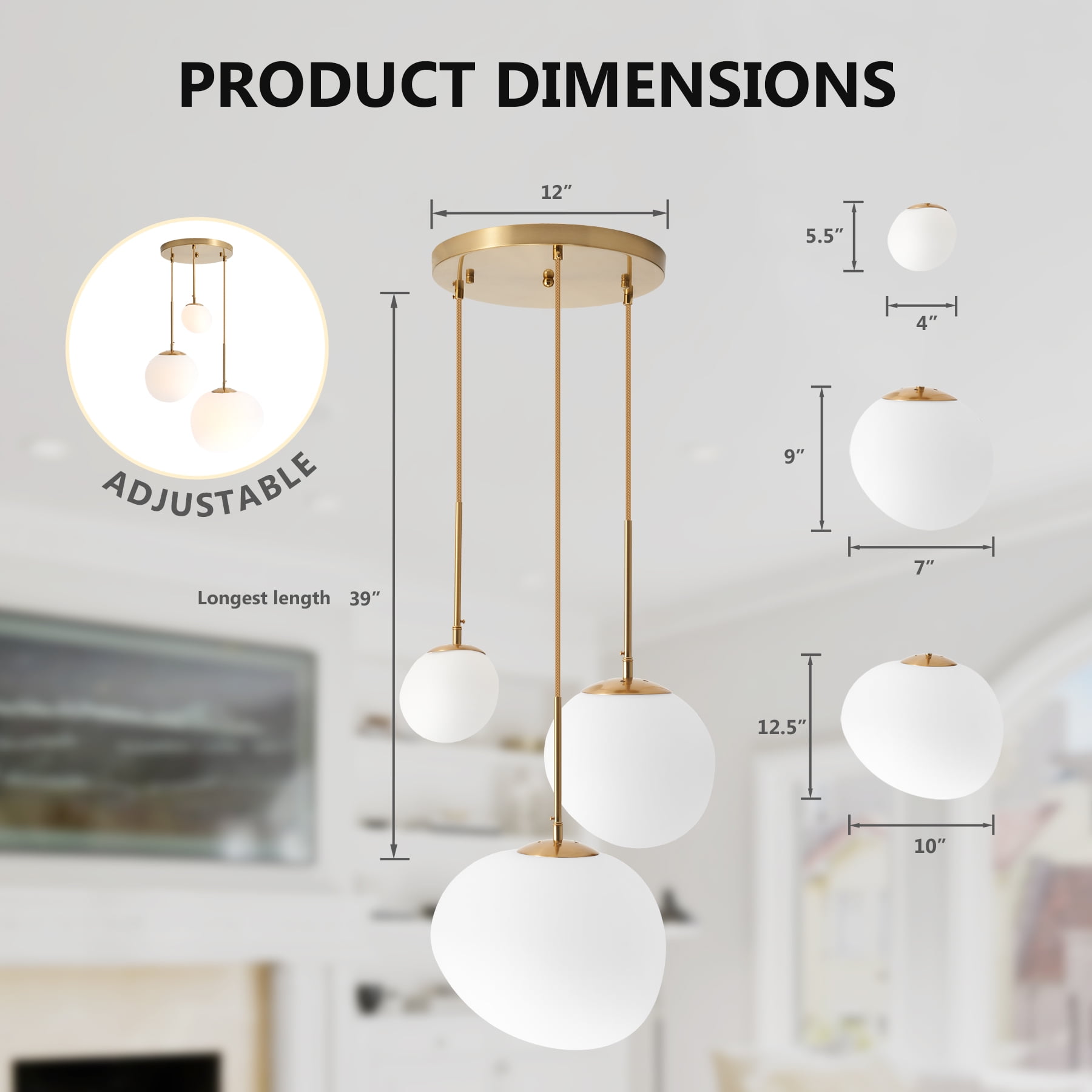 3 Lights Hanging Pendent Ceiling Chandelier, Frosted White lampshade - Ceiling Light - Pendant Light for Kitchen Island, Dining Room, Living Room, Entry Hallway