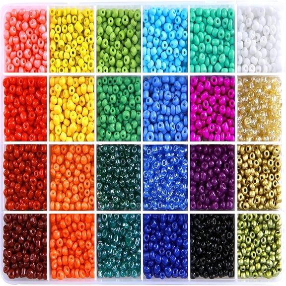 BESTSKY Glass Seed Beads for Bracelet Making Kit, 24 Colors 6/0 4mm Small Beads Multicolor Beading Beads with Container Box for Jewelry Making - Approx 6000pcs