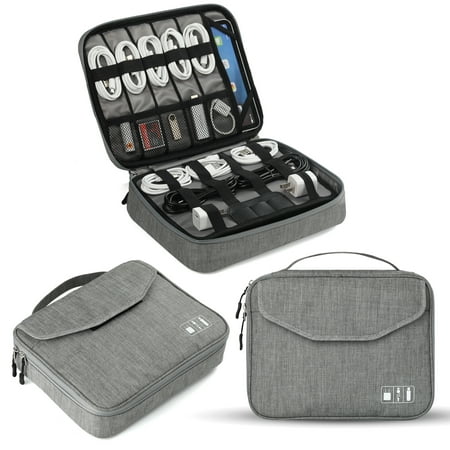Electronic Accessories Organizer - Jelly Comb Double Layer Cable Organizer Cord Storage Bag for Cables, iPad (Up to 11"),Power Bank, USB Flash Drive(Gray)